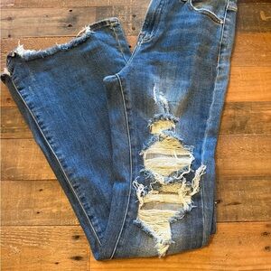 Women's Distressed Denim Flare Jeans